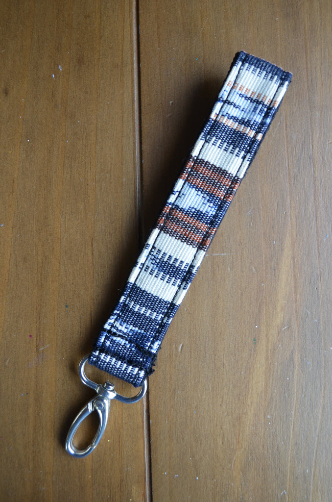 Hand Made Wrist Strap, Santorini Chai, Black Back, approx. 8 inches, purse strap