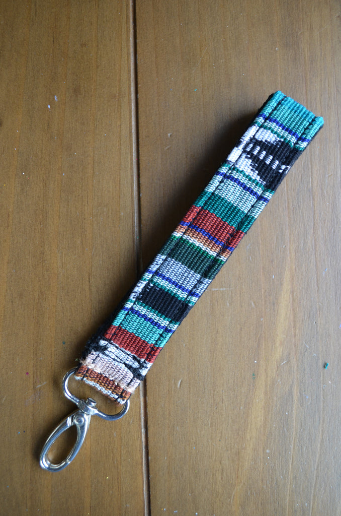Hand Made Wrist Strap, "Blue Lagoon," Black Back, approx. 8 inches, purse strap