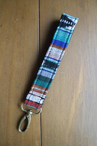 Hand Made Wrist Strap, "Blue Lagoon," Black Back, approx. 8 inches, purse strap