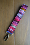 Hand Made Wrist Strap, Fauxvana© Pink, Black Back, 8 inches, purse strap