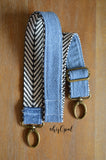 Denim purse strap, adjustable purse strap, Denim on Chevron, approx. 22 to 36 inches