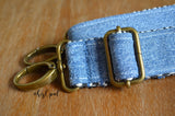 Denim purse strap, adjustable purse strap, Denim on Chevron, approx. 22 to 36 inches