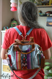 Hand Made Backpack Straps, "Denim" on Cream Back, 1 inch wide, purse strap