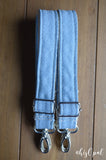 Hand Made Backpack Straps, "Denim" on Cream Back, 1 inch wide, purse strap