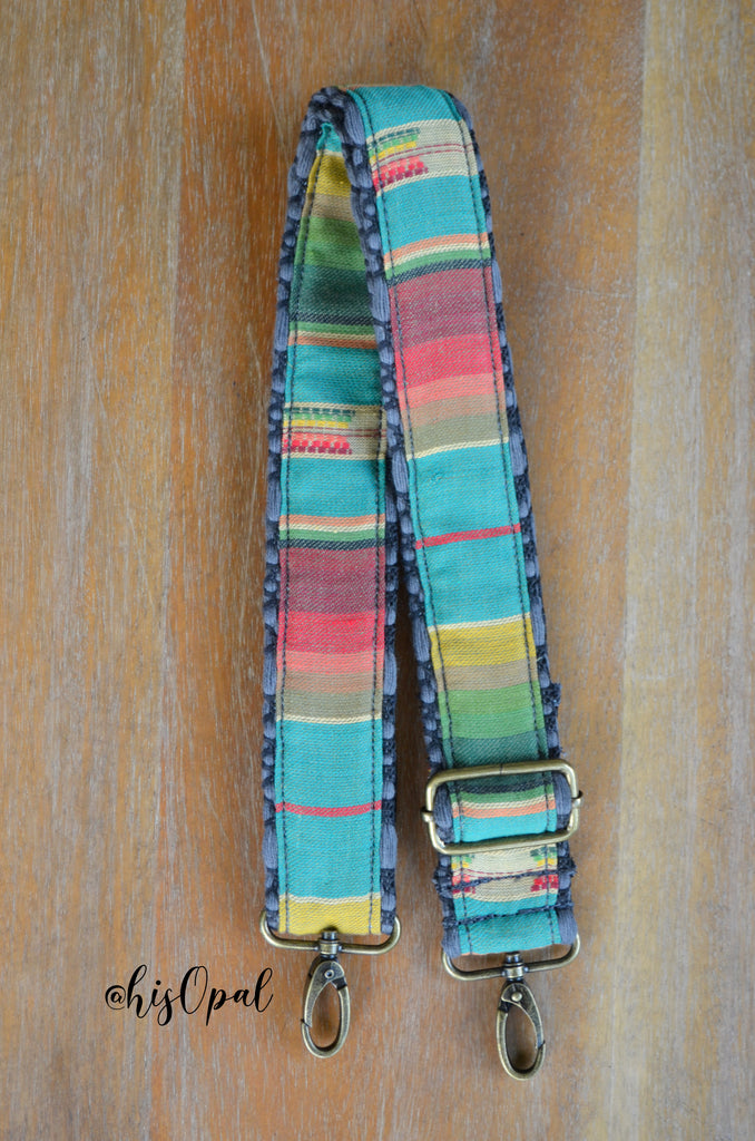 Hand Made Purse Strap, "Desert Sunset" Grey Diamonds Back, Adjustable Strap, approx. 25 to 43 inches