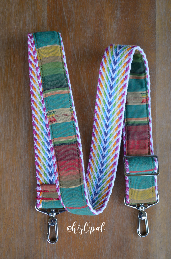 Hand Made Purse Strap, "Desert Sunset" Rainbow Chevron Back, Adjustable Strap, approx. 25 to 43 inches