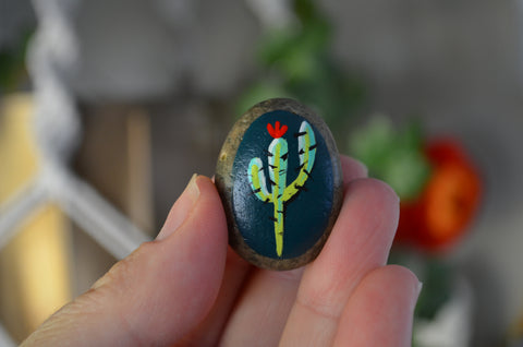 Cactus Fridge Magnet, Painted Rock Magnet, Mini Cactus Magnet, Refrigerator Magnet