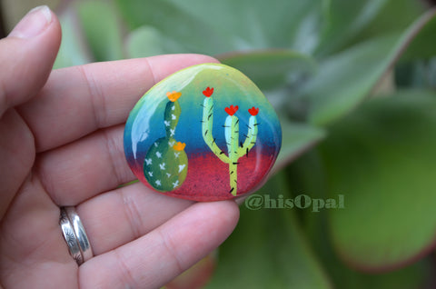 Cactus Fridge Magnet, Painted Rock Magnet, Mini Cactus Magnet