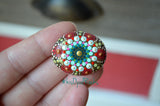 Small Mandala Stone, Painted Rock Gift, hisOpal Rocks, Teal and Red, Mandala Collection, Boho