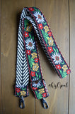Hand Made Purse Strap, Primary Edelweiss Floral Chevron Back, Adjustable Strap 26 to 45 inches