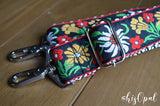 Hand Made Purse Strap, Primary Edelweiss Floral Chevron Back, Adjustable Strap 26 to 45 inches