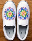 Bright Rainbow Mandala Canvas Shoes, Painted Shoes, Slip On Shoes, Hand Painted Sneakers Size 9