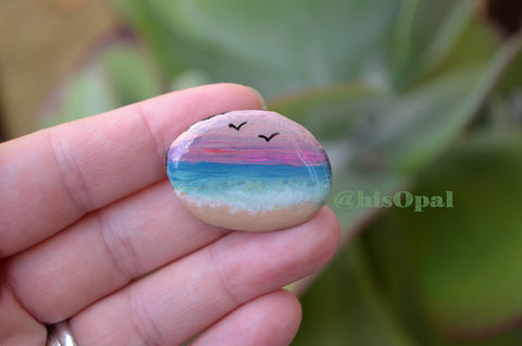 Cute Fridge Magnet, Painted Rock Magnet, Mini Sunset Magnet, Refrigerator Magnet, Kitchen Decor