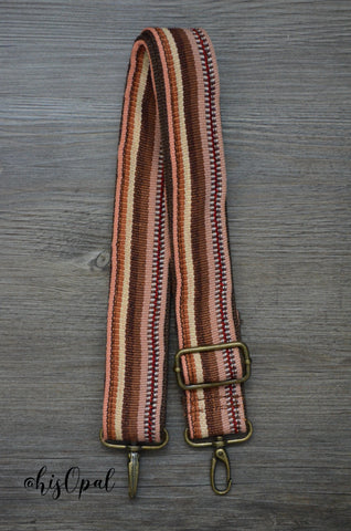 Hand Made Purse Strap, "Esperanza" Brown Back, Adjustable Strap, 23 to 40 inches