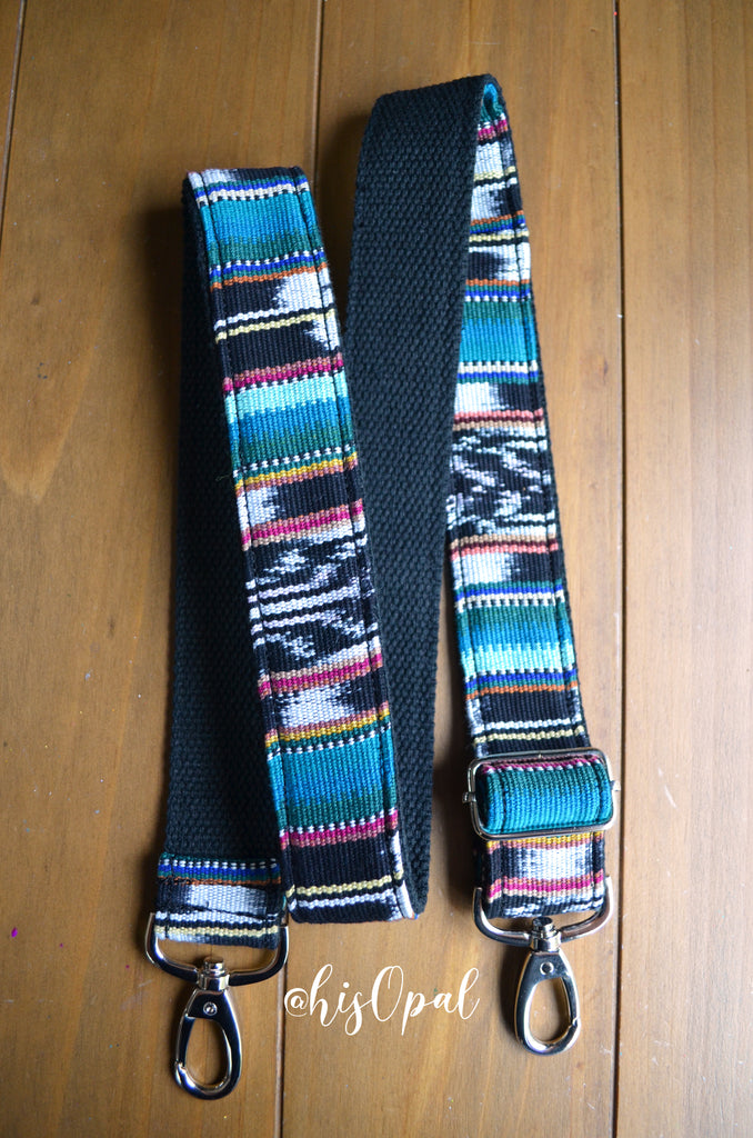 Hand Made Purse Strap, "Faux Everglade" Black Back, Adjustable Strap, approx. 28.5 to 48 inches