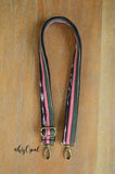 Hand Made Purse Strap, Skinny Strap, 1 Inch Wide "Fauxvana© Pink Placement" Black Back, Extra Long Adjustable Strap, 26 to 46 inches