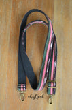 Hand Made Purse Strap, Skinny Strap, 1 Inch Wide "Fauxvana© Pink Placement" Black Back, Extra Long Adjustable Strap, 26 to 46 inches