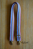 Hand Made Purse Strap, Skinny Strap, 1 Inch Wide "Fauxvana© Pink Placement" Navy Back, Adjustable Strap, 27 to 47 inches