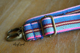 Hand Made Purse Strap, Skinny Strap, 1 Inch Wide "Fauxvana© Pink Placement" Navy Back, Adjustable Strap, 27 to 47 inches