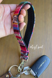 Hand Made Wrist Strap, "Blue Lagoon," Black Back, approx. 8 inches, purse strap
