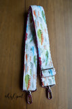 Hand Made Adjustable Purse Strap, Feathers, Rainbow Chevron Back, 24 to 41 inches