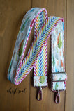Hand Made Adjustable Purse Strap, Feathers, Rainbow Chevron Back, 24 to 41 inches