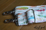 Hand Made Adjustable Purse Strap, Feathers, Rainbow Chevron Back, 24 to 41 inches
