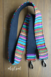 Hand Made Purse Strap, "Fiesta" Black Back, Adjustable Strap, 24.5 to 43 inches