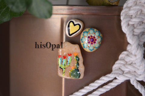 Cute Fridge Magnets, Hand Painted Rock, Mini Magnets, 3 Refrigerator Magnets