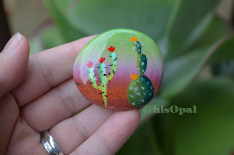 Cactus Fridge Magnet, Painted Rock Magnet, Mini Cactus Magnet