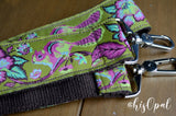 Hand Made Extra Long Purse Strap, Green "Chippy" Brown Back, Cross Body Strap, 45.5 inches