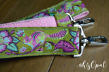 Hand Made Purse Strap, Green "Chippy" Light Pink Back, Cross Body Strap, 40 inches