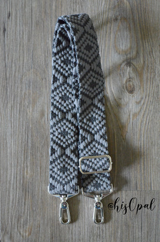 Hand Made Purse Strap, Grey Diamond, Adjustable Strap, approx. 25.5 to 44.5 inches