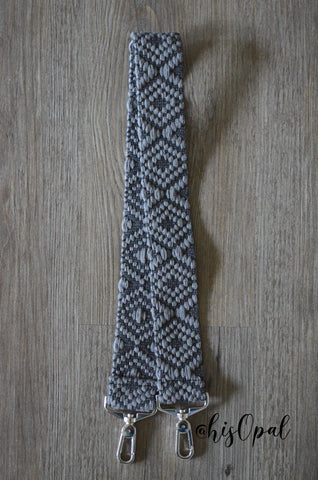 Hand Made Purse Strap, Grey Diamond, Over the Shoulder Strap, 29 inches
