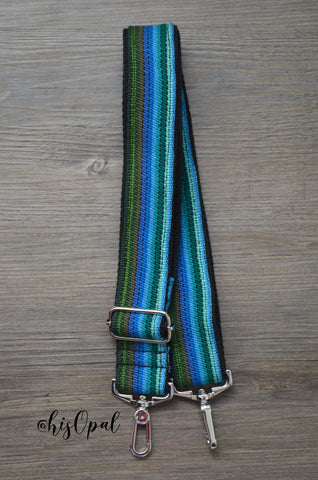 Hand Made Purse Strap, "Baja" Black Back, Adjustable Strap, 25.5 to 43 inches