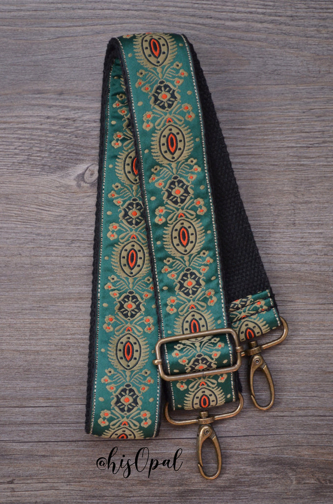 Hand Made Adjustable Purse Strap, Hunter Green Black Back, 24.5 to 42.5 inches