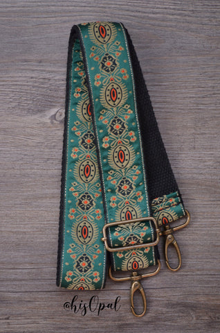 Hand Made Adjustable Purse Strap, Hunter Green Black Back, approx 29 to 52 inches