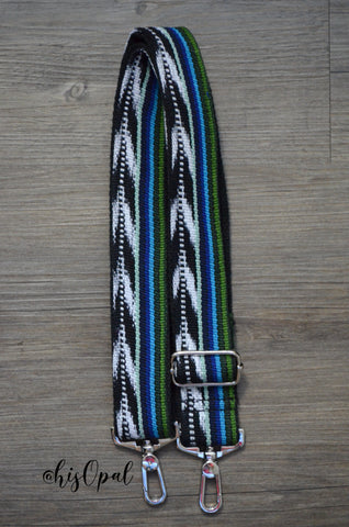 Hand Made Purse Strap, "Baja" Black Back, Adjustable Strap, 25.5 to 45 inches
