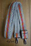Hand Made Purse Strap, "Sedona" Black and White Chevron Back, Adjustable Strap, 28 to 48 inches