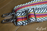 Hand Made Purse Strap, "Sedona" Black and White Chevron Back, Adjustable Strap, 28 to 48 inches