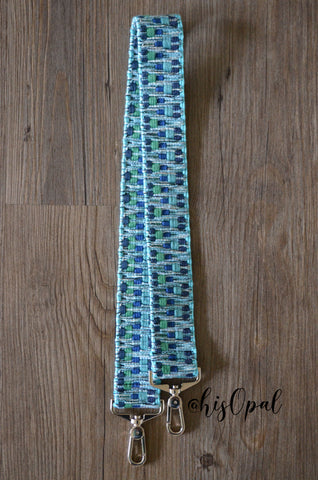 Hand Made Purse Strap, "Japanese Aqua" Over the Shoulder Strap, woven cotton strap, 30 inches