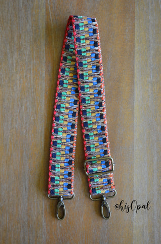 Hand Made Purse Strap, "Japanese Rainbow" Adjustable Strap, woven cotton, approx. 26 to 45 inches
