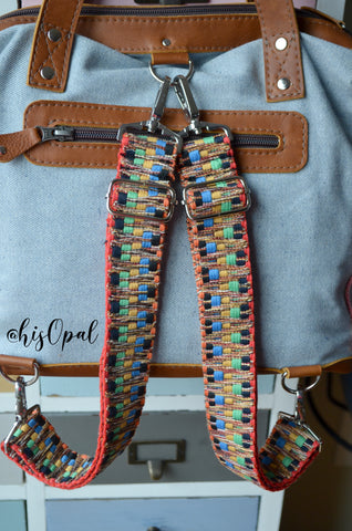 Hand Made Purse Strap, "Japanese Rainbow" Adjustable Backpack Strap Set
