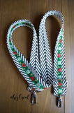 Hand Made Adjustable Purse Strap, Kelly Hearts and Daisies, Chevron Back, 27 to 46 inches