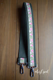 Hand Made Purse Strap, Roses on Dark Khaki, Over the Shoulder Strap, 28 inches