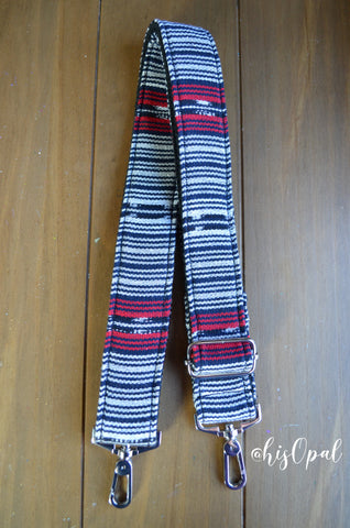 Hand Made Purse Strap, "Lobo" Black Back, Adjustable Strap, 26.5 to 46 inches