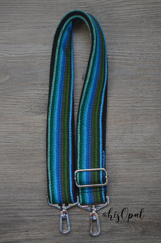 Hand Made Purse Strap, "Baja" Black Back, Adjustable Strap, 26.5 to 47 inches