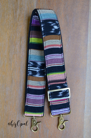 Hand Made Purse Strap TWO INCH WIDE, "Moonlight Orchid" Black Back, Adjustable Strap, approx. 26 to 44 inches
