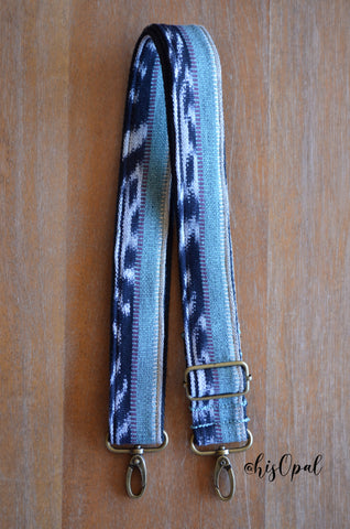 Hand Made Purse Strap, OOAK "Moonlight Orchid" Black Back, Adjustable Strap, approx. 27.5 to 47.5 inches