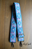 Hand Made Adjustable Purse Strap, "Mantra," Navy Back, 26 to 44 inches